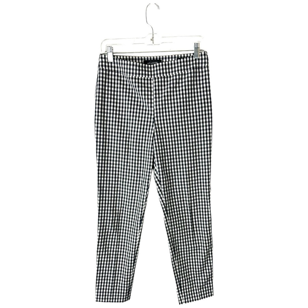 St. John Emma Black & White Gingham Cotton Pant Size 4